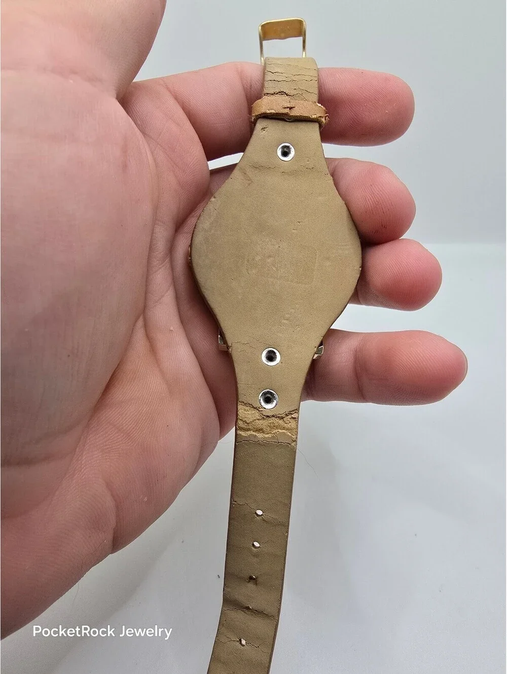 Quartz Analog Round Watch Silver Dial Gold Tone Case Brown Leather Strap